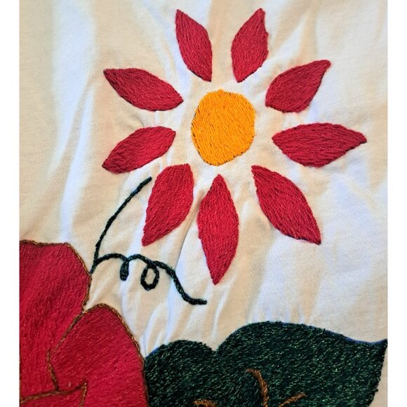 Handmade Red Rose & Daisy Applique Quilt Full Crochet Lace Trim Country 87x59 - Picture 4 of 8